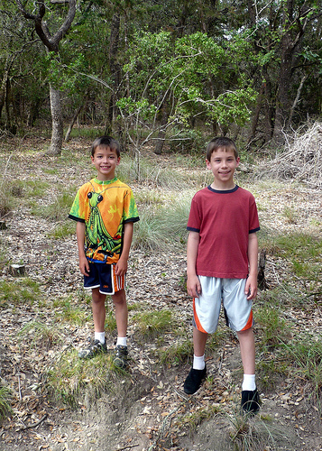 Carson and Benton exploring Boppa and J