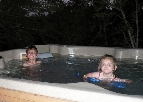 Carson and Alana in the hot tub