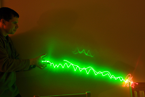 Red laser and green laser -- ray gun effect