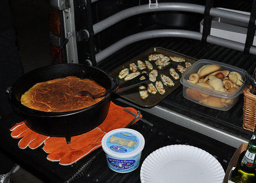 Tamale pie, jalapeno poppers, and fresh rolls