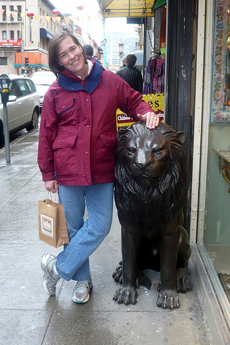 Julie with some statues