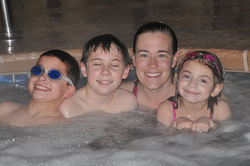 Julie and the kids hot tub it