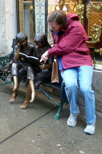 Julie with some statues