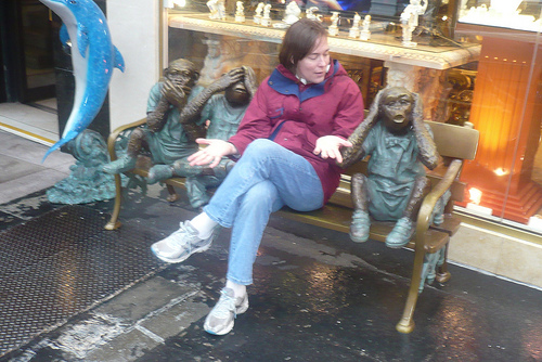 Julie with some statues