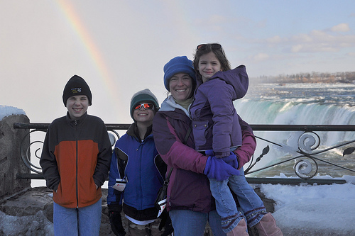 Julie and the Kids and a Rainbow at Niagara Falls