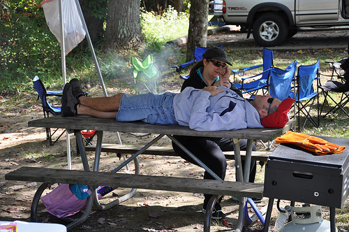 Randy Gets His Daily Physical Therapy...Even When Camping