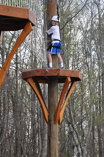 Carson hams it up for the camera on the ropes course