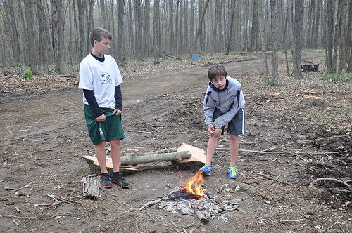 Benton and Josh build a fire