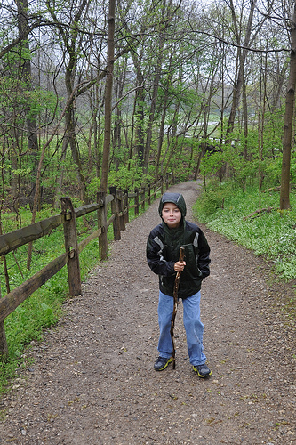 Carson hamming it up with his hiking stick