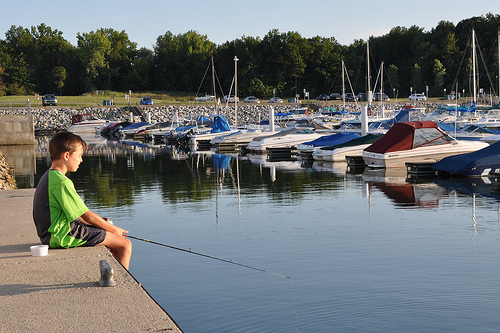 Carson fishing at the marina